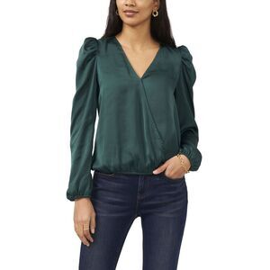 Sam Jess Womens Surplice Long Sleeve Puff Shoulder Top